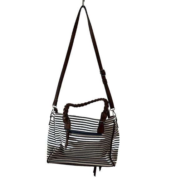 MMS Aztec & Stripe Print Satchel Tote w/Fringes Purse Handbag Removable Strap - Picture 2 of 16